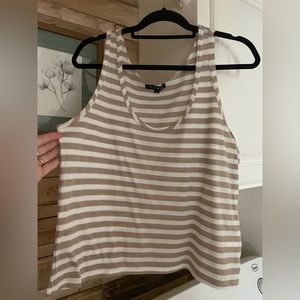 Ladies Tan & White Striped Tank Top Casual Dress Shirt